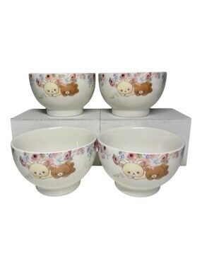 San-X Korilakkuma Meets Chairoikoguma Floral Rare Kawaii Ceramic Rice Bowl Set
